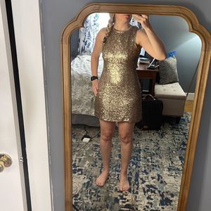 Gold Sequin Party Dress - Sexy Back